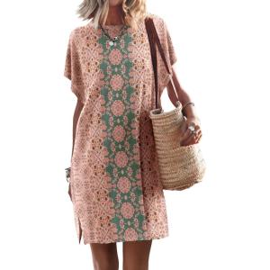 image:imageANRABESS Womens Summer T Shirt Dress 2026 Beach Vacation Travel Outfits Casual Simple Soft Mini Sundress Cover Up ClothesFloral Pink