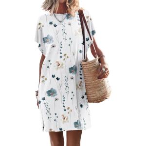 image:imageANRABESS Womens Summer T Shirt Dress 2026 Beach Vacation Travel Outfits Casual Simple Soft Mini Sundress Cover Up ClothesFloral White