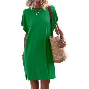 image:imageANRABESS Womens Summer T Shirt Dress 2026 Beach Vacation Travel Outfits Casual Simple Soft Mini Sundress Cover Up ClothesGreen