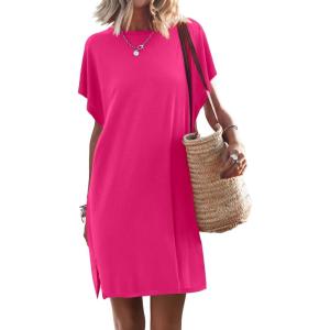 image:imageANRABESS Womens Summer T Shirt Dress 2026 Beach Vacation Travel Outfits Casual Simple Soft Mini Sundress Cover Up ClothesHot Pink