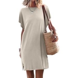 image:imageANRABESS Womens Summer T Shirt Dress 2026 Beach Vacation Travel Outfits Casual Simple Soft Mini Sundress Cover Up ClothesLight Gray