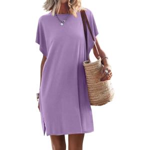 image:imageANRABESS Womens Summer T Shirt Dress 2026 Beach Vacation Travel Outfits Casual Simple Soft Mini Sundress Cover Up ClothesLight Purple