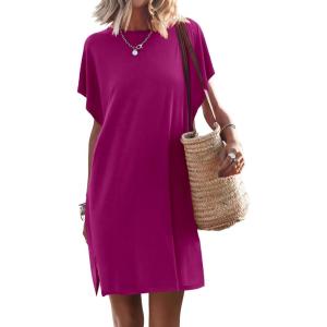 image:imageANRABESS Womens Summer T Shirt Dress 2026 Beach Vacation Travel Outfits Casual Simple Soft Mini Sundress Cover Up ClothesRed Violet