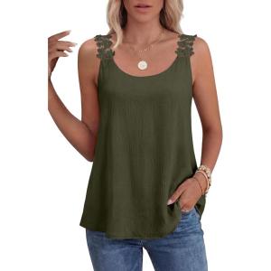 image:imageANRABESS Womens Tank Tops Lace Shoulder Scoop Neck Flowy Sleeveless Tops Casual Cute Tanks Summer Outfits Beach Vacation 2026Army Green
