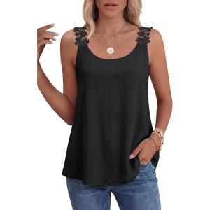 image:imageANRABESS Womens Tank Tops Lace Shoulder Scoop Neck Flowy Sleeveless Tops Casual Cute Tanks Summer Outfits Beach Vacation 2026Black