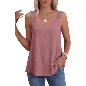 image:imageANRABESS Womens Tank Tops Lace Shoulder Scoop Neck Flowy Sleeveless Tops Casual Cute Tanks Summer Outfits Beach Vacation 2026Dusty Rose