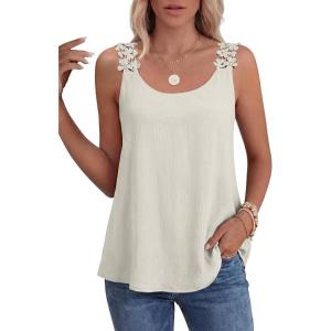 image:imageANRABESS Womens Tank Tops Lace Shoulder Scoop Neck Flowy Sleeveless Tops Casual Cute Tanks Summer Outfits Beach Vacation 2026Light Yellow