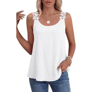 image:imageANRABESS Womens Tank Tops Lace Shoulder Scoop Neck Flowy Sleeveless Tops Casual Cute Tanks Summer Outfits Beach Vacation 2026White