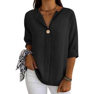 image:imageANRABESS Womens Tops 34 Sleeve Dressy Casual V Neck Henley Tee Shirts 2026 Summer Business Work Blouses Fashion ClothesBlack