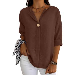 image:imageANRABESS Womens Tops 34 Sleeve Dressy Casual V Neck Henley Tee Shirts 2026 Summer Business Work Blouses Fashion ClothesCoffee