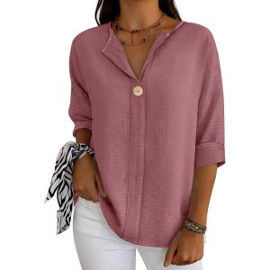 image:imageANRABESS Womens Tops 34 Sleeve Dressy Casual V Neck Henley Tee Shirts 2026 Summer Business Work Blouses Fashion ClothesDusty Rose