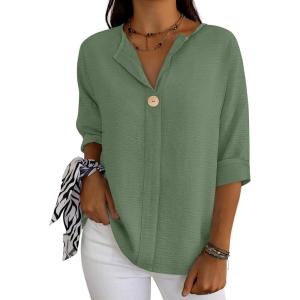 image:imageANRABESS Womens Tops 34 Sleeve Dressy Casual V Neck Henley Tee Shirts 2026 Summer Business Work Blouses Fashion ClothesLight Green