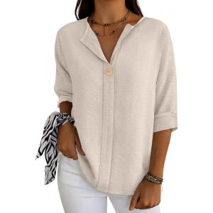 image:imageANRABESS Womens Tops 34 Sleeve Dressy Casual V Neck Henley Tee Shirts 2026 Summer Business Work Blouses Fashion ClothesLight Yellow