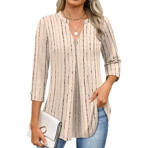 image:imageANRABESS Womens Tops Business Dressy Casual Blouses 34 Length Sleeve Shirts 2026 Fall Work Tunic Tee TShirts Office OutfitsApricot Black