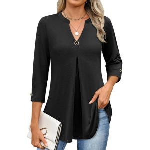 image:imageANRABESS Womens Tops Business Dressy Casual Blouses 34 Length Sleeve Shirts 2026 Fall Work Tunic Tee TShirts Office OutfitsBlack