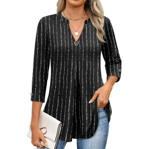 image:imageANRABESS Womens Tops Business Dressy Casual Blouses 34 Length Sleeve Shirts 2026 Fall Work Tunic Tee TShirts Office OutfitsBlack White Strip