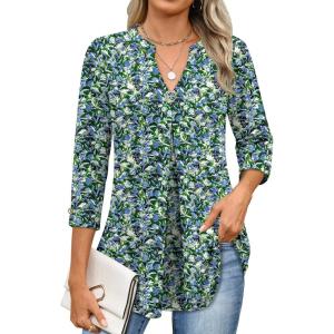 image:imageANRABESS Womens Tops Business Dressy Casual Blouses 34 Length Sleeve Shirts 2026 Fall Work Tunic Tee TShirts Office OutfitsBlue Green Floral