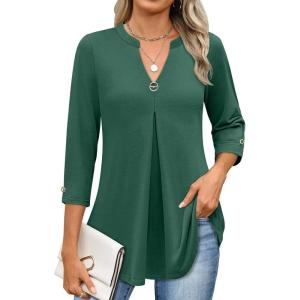 image:imageANRABESS Womens Tops Business Dressy Casual Blouses 34 Length Sleeve Shirts 2026 Fall Work Tunic Tee TShirts Office OutfitsDeep Green