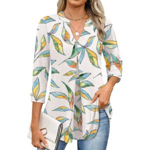 image:imageANRABESS Womens Tops Business Dressy Casual Blouses 34 Length Sleeve Shirts 2026 Fall Work Tunic Tee TShirts Office OutfitsMulti Leaf