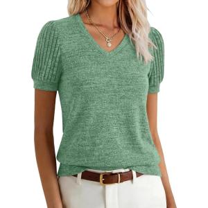 image:imageANRABESS Womens Tops Summer Sweaters Dressy Casual V Neck Tunic Blouses Short Sleeve Basic Tee Shirts 2026 Trendy ClothesGreen