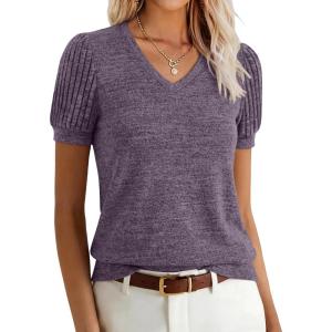image:imageANRABESS Womens Tops Summer Sweaters Dressy Casual V Neck Tunic Blouses Short Sleeve Basic Tee Shirts 2026 Trendy ClothesPurple