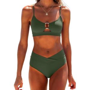 image:imageANRABESS Womens Triangle Bikini Sets O Ring Cut Out Two Piece Swimsuit Mid Rise Cute 2026 Summer Beach Cheeky Bathing SuitsArmy Green