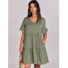 image:imageANRABESS Dresses for Women Summer 2026 V Neck Ruffle Sleeve A Line Tiered Flowy Casual Trendy Mini Beach Dress with PocketsArmy Green