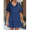 image:imageANRABESS Dresses for Women Summer 2026 V Neck Ruffle Sleeve A Line Tiered Flowy Casual Trendy Mini Beach Dress with PocketsBlue