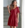 image:imageANRABESS Dresses for Women Summer 2026 V Neck Ruffle Sleeve A Line Tiered Flowy Casual Trendy Mini Beach Dress with PocketsBurgundy