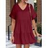 image:imageANRABESS Dresses for Women Summer 2026 V Neck Ruffle Sleeve A Line Tiered Flowy Casual Trendy Mini Beach Dress with PocketsBurgundy