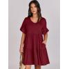 image:imageANRABESS Dresses for Women Summer 2026 V Neck Ruffle Sleeve A Line Tiered Flowy Casual Trendy Mini Beach Dress with PocketsBurgundy