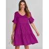 image:imageANRABESS Dresses for Women Summer 2026 V Neck Ruffle Sleeve A Line Tiered Flowy Casual Trendy Mini Beach Dress with PocketsFuchsia
