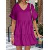 image:imageANRABESS Dresses for Women Summer 2026 V Neck Ruffle Sleeve A Line Tiered Flowy Casual Trendy Mini Beach Dress with PocketsFuchsia