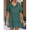 image:imageANRABESS Dresses for Women Summer 2026 V Neck Ruffle Sleeve A Line Tiered Flowy Casual Trendy Mini Beach Dress with PocketsGreen