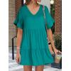 image:imageANRABESS Dresses for Women Summer 2026 V Neck Ruffle Sleeve A Line Tiered Flowy Casual Trendy Mini Beach Dress with PocketsLake Green
