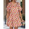 image:imageANRABESS Dresses for Women Summer 2026 V Neck Ruffle Sleeve A Line Tiered Flowy Casual Trendy Mini Beach Dress with PocketsOrange Floral