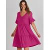 image:imageANRABESS Dresses for Women Summer 2026 V Neck Ruffle Sleeve A Line Tiered Flowy Casual Trendy Mini Beach Dress with PocketsRose
