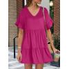 image:imageANRABESS Dresses for Women Summer 2026 V Neck Ruffle Sleeve A Line Tiered Flowy Casual Trendy Mini Beach Dress with PocketsRose