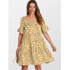 image:imageANRABESS Dresses for Women Summer 2026 V Neck Ruffle Sleeve A Line Tiered Flowy Casual Trendy Mini Beach Dress with PocketsYellow Red White Floral