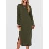 image:imageANRABESS Long Sleeve Midi Dresses for Women Fall Fashion Casual Vacation Crewneck Loose Split Striped Long Tshirts DressArmy Green