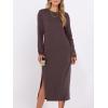 image:imageANRABESS Long Sleeve Midi Dresses for Women Fall Fashion Casual Vacation Crewneck Loose Split Striped Long Tshirts DressCoffee