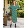image:imageANRABESS Long Sleeve Midi Dresses for Women Fall Fashion Casual Vacation Crewneck Loose Split Striped Long Tshirts DressGreen White Stripe