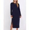 image:imageANRABESS Long Sleeve Midi Dresses for Women Fall Fashion Casual Vacation Crewneck Loose Split Striped Long Tshirts DressNavy Blue