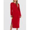 image:imageANRABESS Long Sleeve Midi Dresses for Women Fall Fashion Casual Vacation Crewneck Loose Split Striped Long Tshirts DressRed