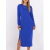 image:imageANRABESS Long Sleeve Midi Dresses for Women Fall Fashion Casual Vacation Crewneck Loose Split Striped Long Tshirts DressRoyal Blue