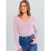 image:imageANRABESS Long Sleeve Shirts for Women V Neck Ribbed Knit Fitted Fall Basic Tshirts Going Out Tops 2026 Casual Trendy ClothesBright Pink