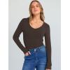 image:imageANRABESS Long Sleeve Shirts for Women V Neck Ribbed Knit Fitted Fall Basic Tshirts Going Out Tops 2026 Casual Trendy ClothesCoffee