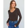 image:imageANRABESS Long Sleeve Shirts for Women V Neck Ribbed Knit Fitted Fall Basic Tshirts Going Out Tops 2026 Casual Trendy ClothesCoffee