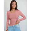 image:imageANRABESS Long Sleeve Shirts for Women V Neck Ribbed Knit Fitted Fall Basic Tshirts Going Out Tops 2026 Casual Trendy ClothesCoral Pink