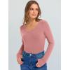 image:imageANRABESS Long Sleeve Shirts for Women V Neck Ribbed Knit Fitted Fall Basic Tshirts Going Out Tops 2026 Casual Trendy ClothesCoral Pink